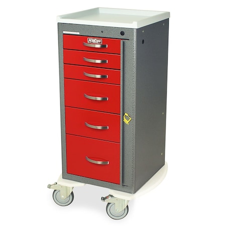 Harloff A-Series Aluminum Narrow Breakaway Crash Cart, Tall Height, Six Drawers, Breakaway Lock MPA1830B06
